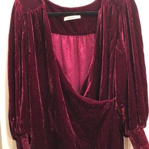 NWOT Red velvet velour wrap tunic with elbow length puff sleeves.